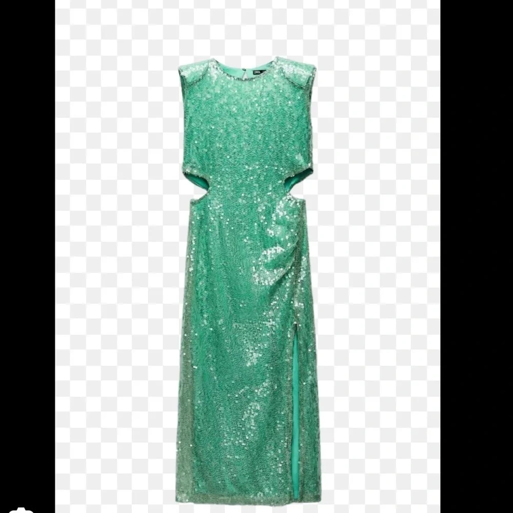 Zara NWT sea green sequin midi cut out dress 7990/908 - Picture 6 of 10